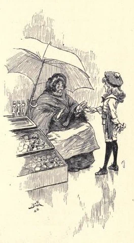 Little Lord Fauntleroy p.41, Cedric gives to the apple-seller